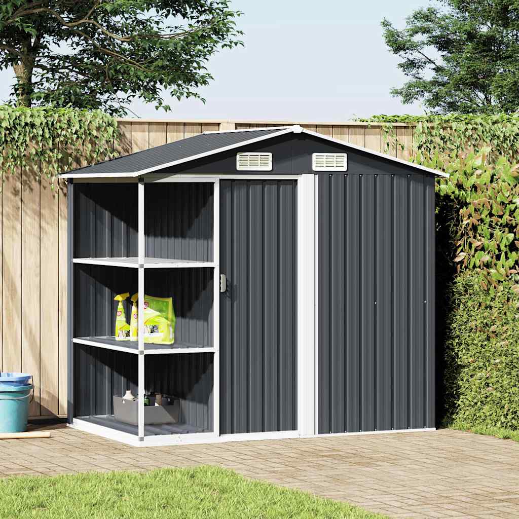 Gartenhaus mit Regal Anthrazit 205x130x183 cm Eisen