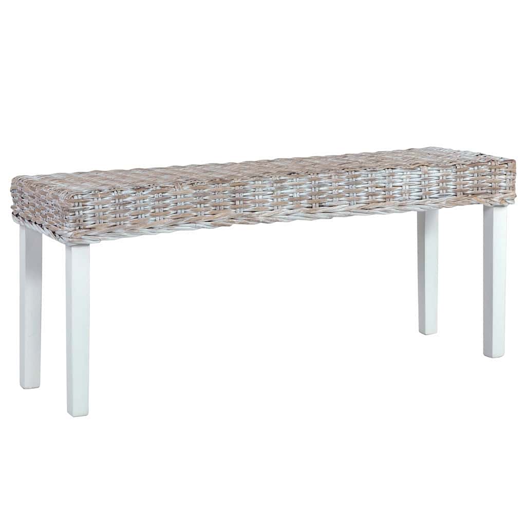Sitzbank 110 cm Weiß Natur Kubu-Rattan und Massivholz Mahagoni