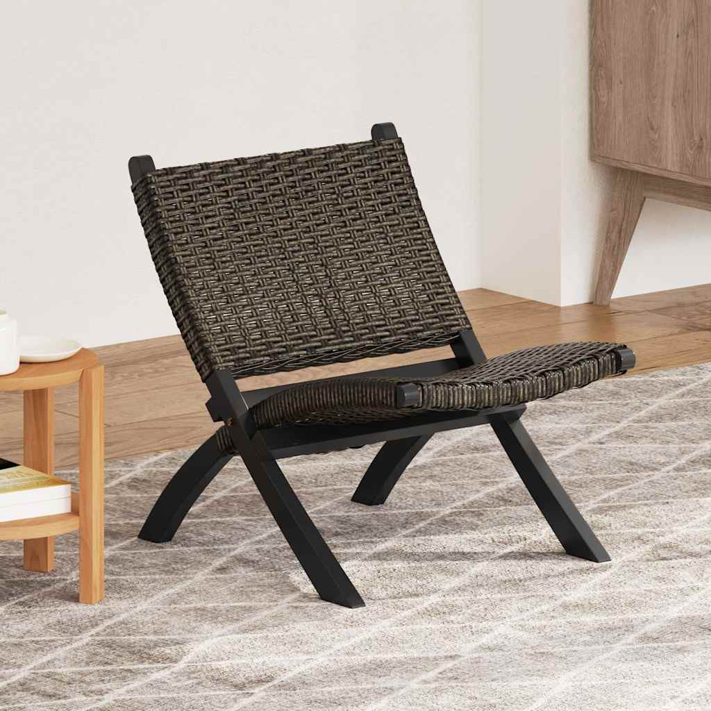 Relaxstuhl Schwarz Natur Kubu-Rattan und Massivholz Mahagoni