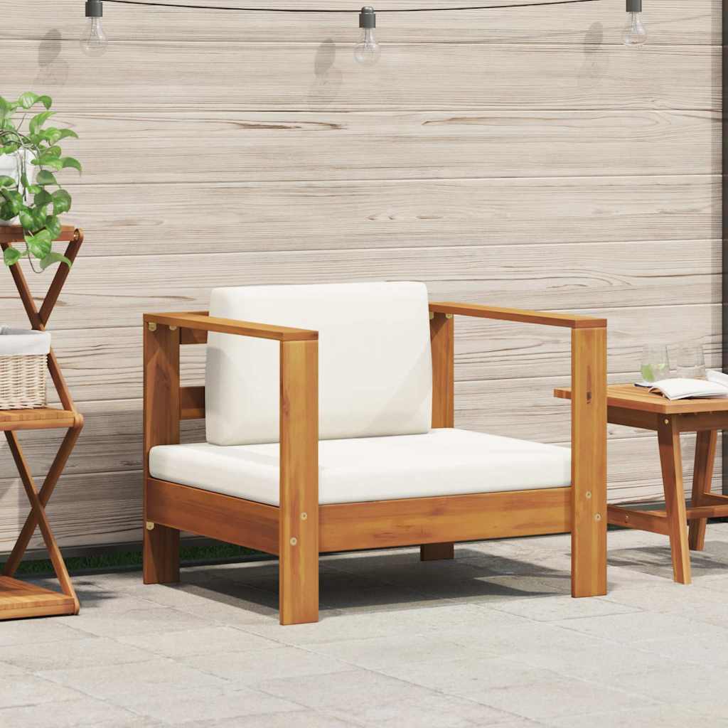 Gartenstuhl mit Auflagen Creme Akazie Massivholz