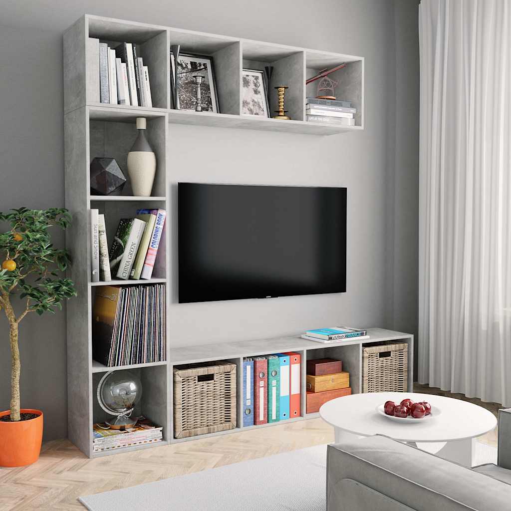 3-tlg. Bücher-/TV-Schrank Set Betongrau 180x30x180 cm
