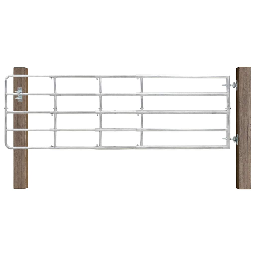 5-Rohre-Weidetor Stahl (150-400)×90 cm Silbern