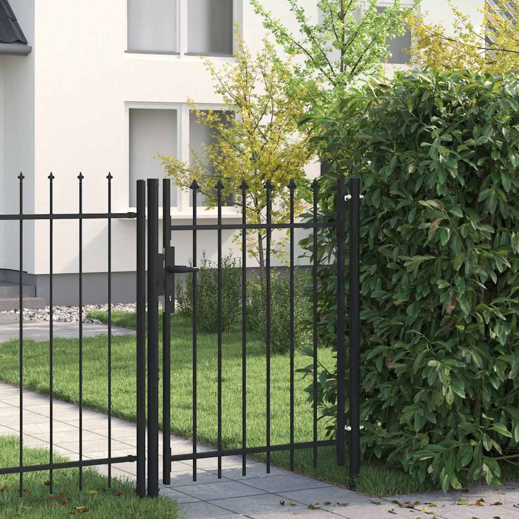 Zauntor Einzelflügel mit Speerspitzen Stahl 1 x 1,2 m Schwarz