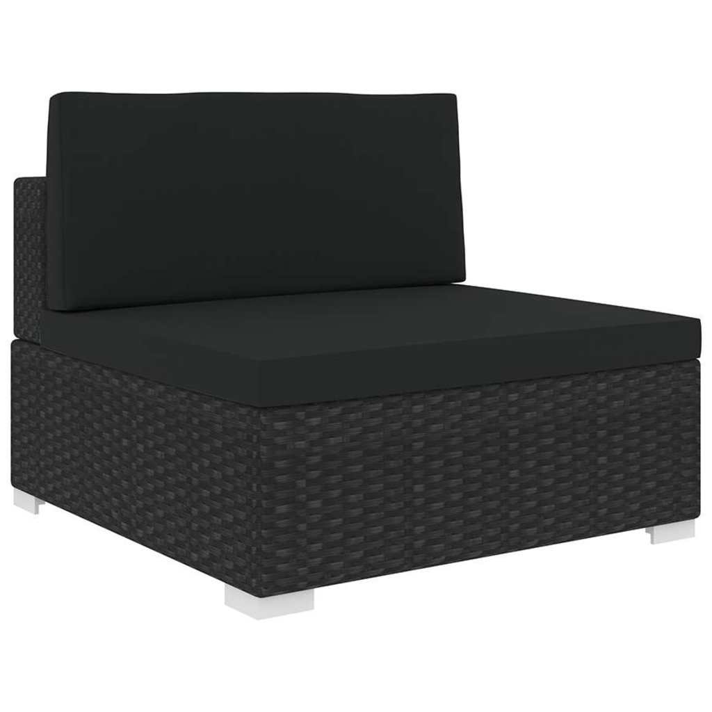 Mittelsofa mit Kissen Modular Poly Rattan Schwarz