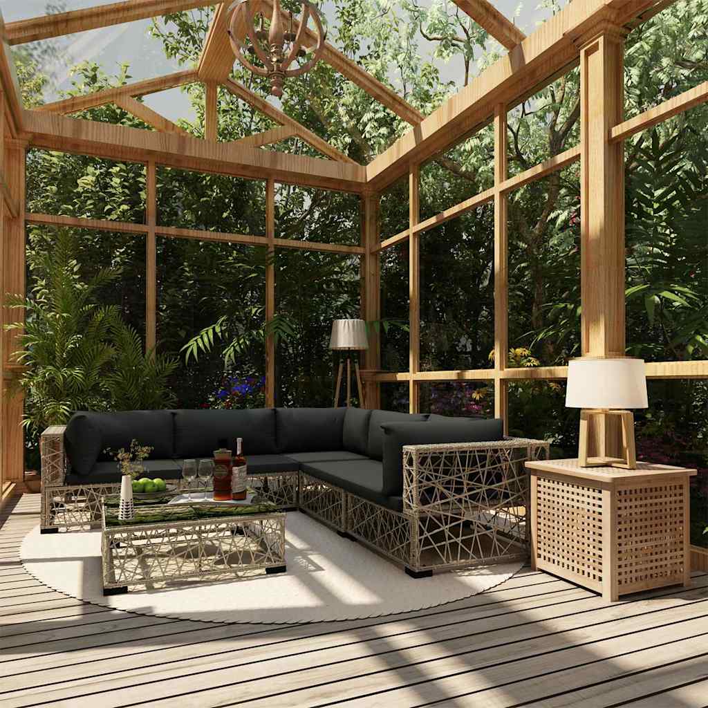 10-tlg. Garten-Lounge-Set mit Kissen Poly Rattan Grau