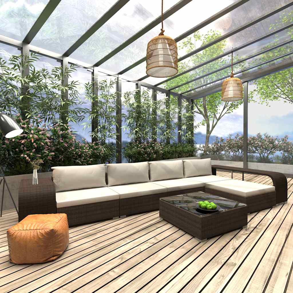 8-tlg. Garten-Lounge-Set mit Auflagen Poly Rattan Braun
