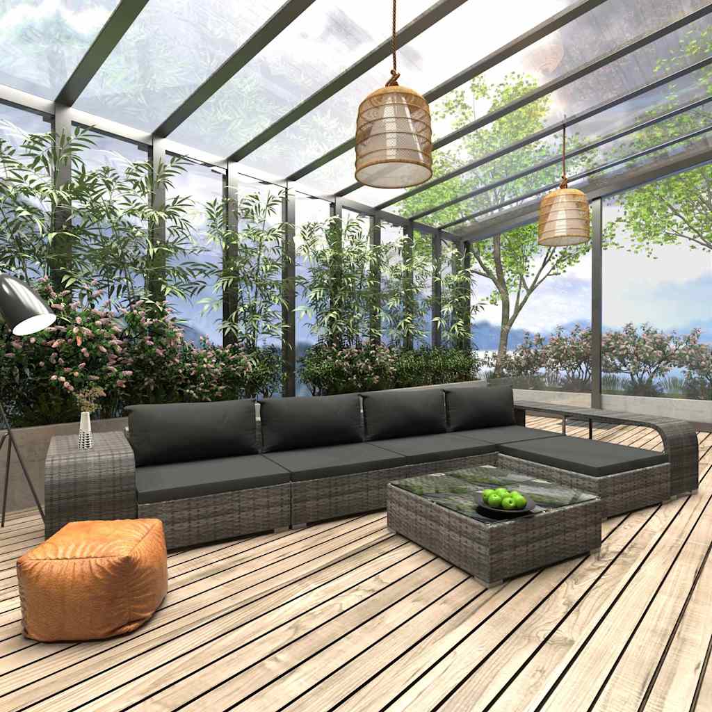8-tlg. Garten-Lounge-Set mit Auflagen Poly Rattan Grau