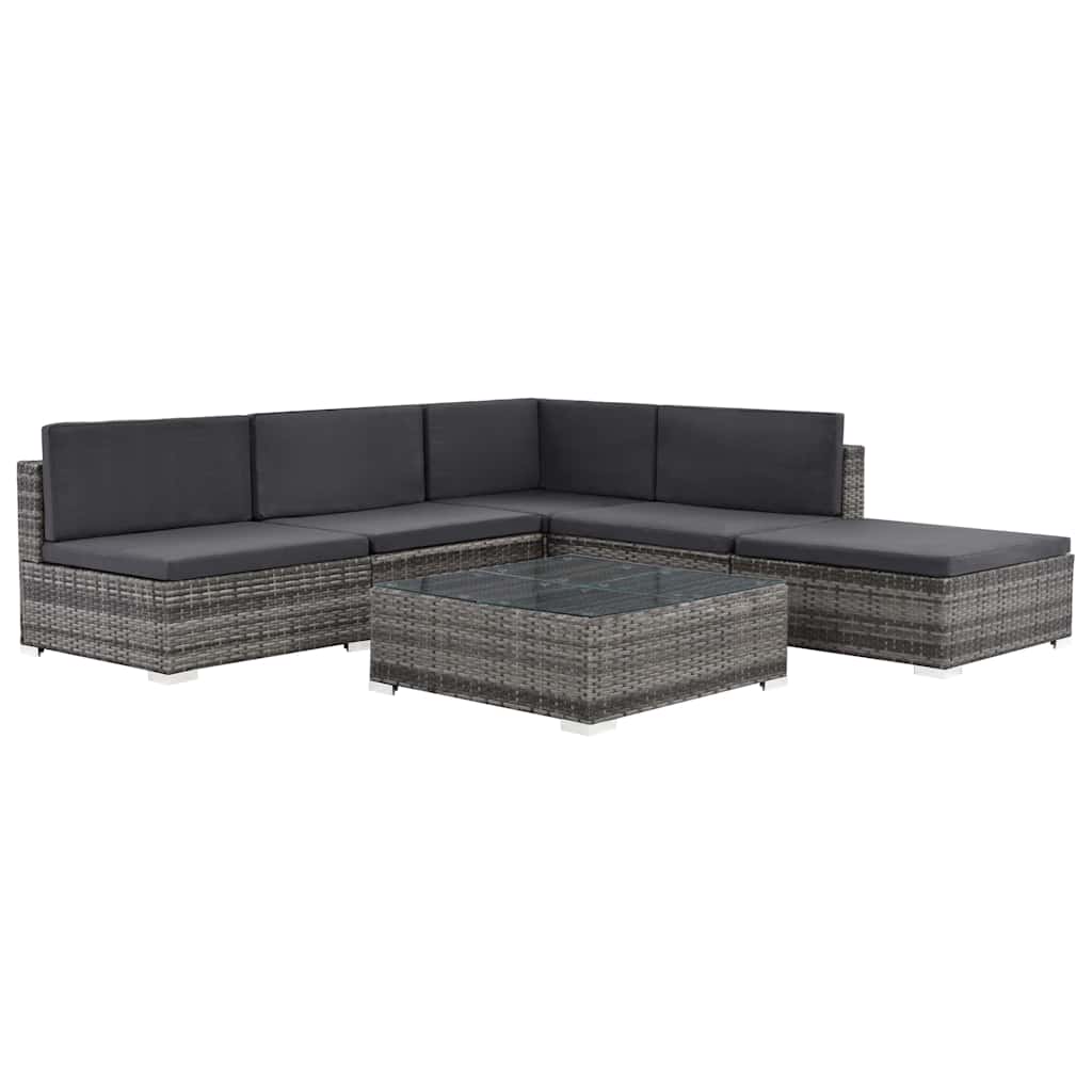 6-tlg. Garten-Lounge-Set mit Kissen Poly Rattan Grau