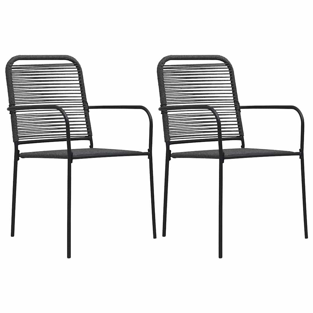 Gartenstühle 2 Stk. Baumwollseil und Stahl Schwarz