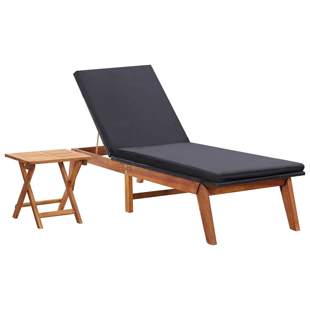 Sonnenliege mit Tisch Poly Rattan und Massivholz Akazie