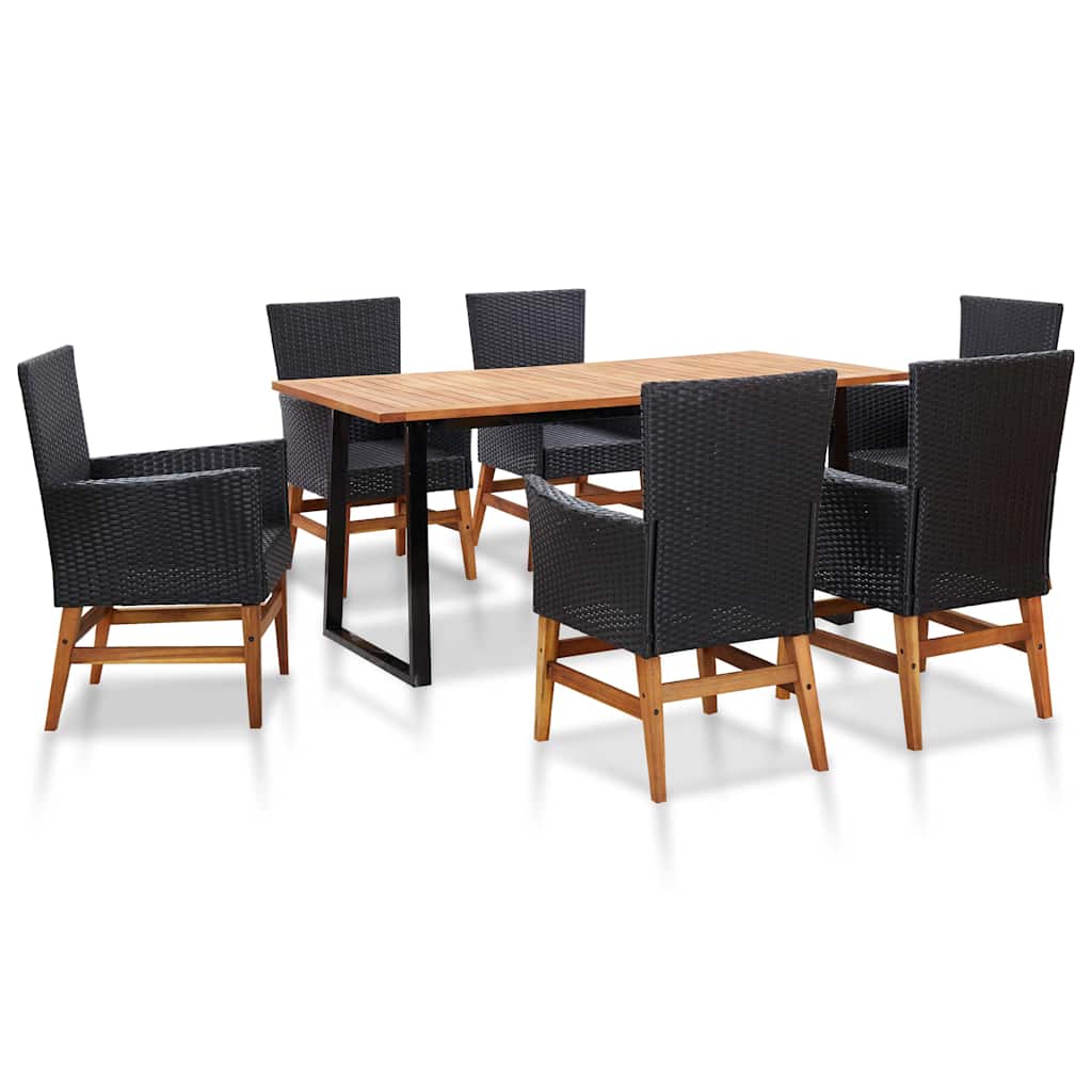 7-tlg. Garten-Essgruppe Poly Rattan und Akazienholz Schwarz