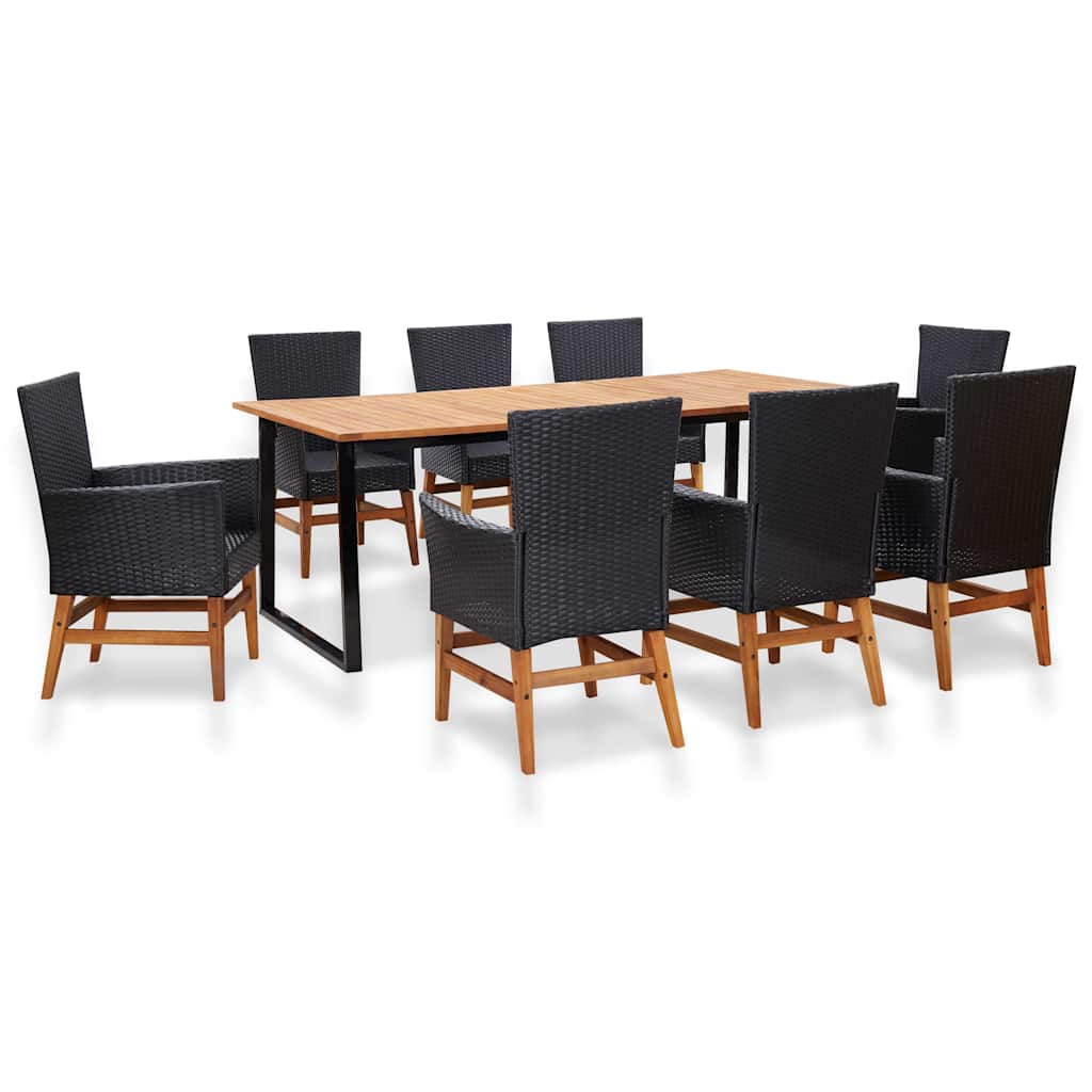 9-tlg. Garten-Essgruppe Poly Rattan und Akazienholz Schwarz