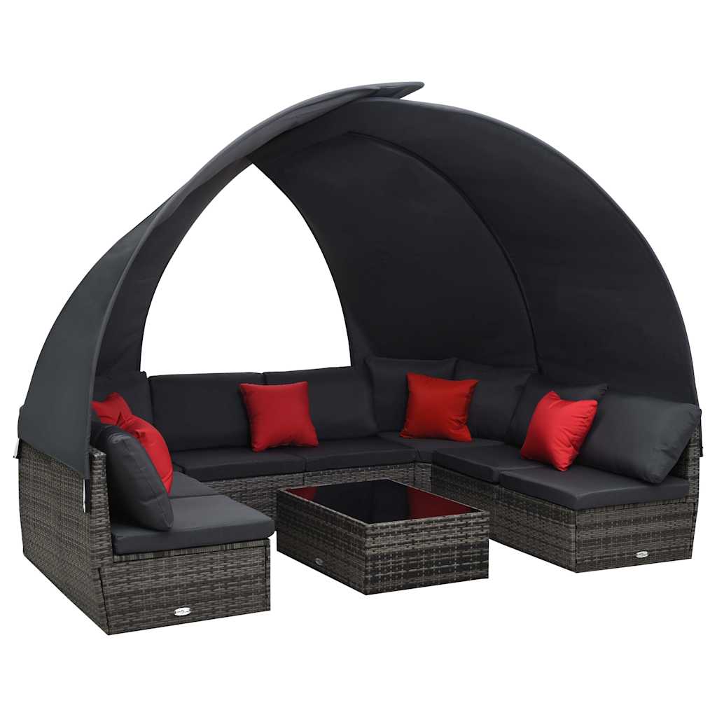 9-tlg. Garten-Lounge-Set mit Sonnendach Poly Rattan Anthrazit