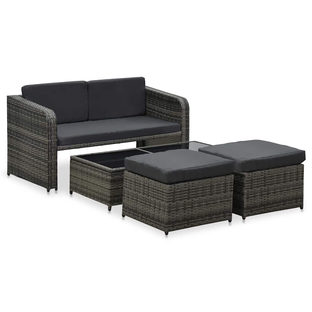4-tlg. Garten-Lounge-Set mit Auflagen Poly Rattan Anthrazit