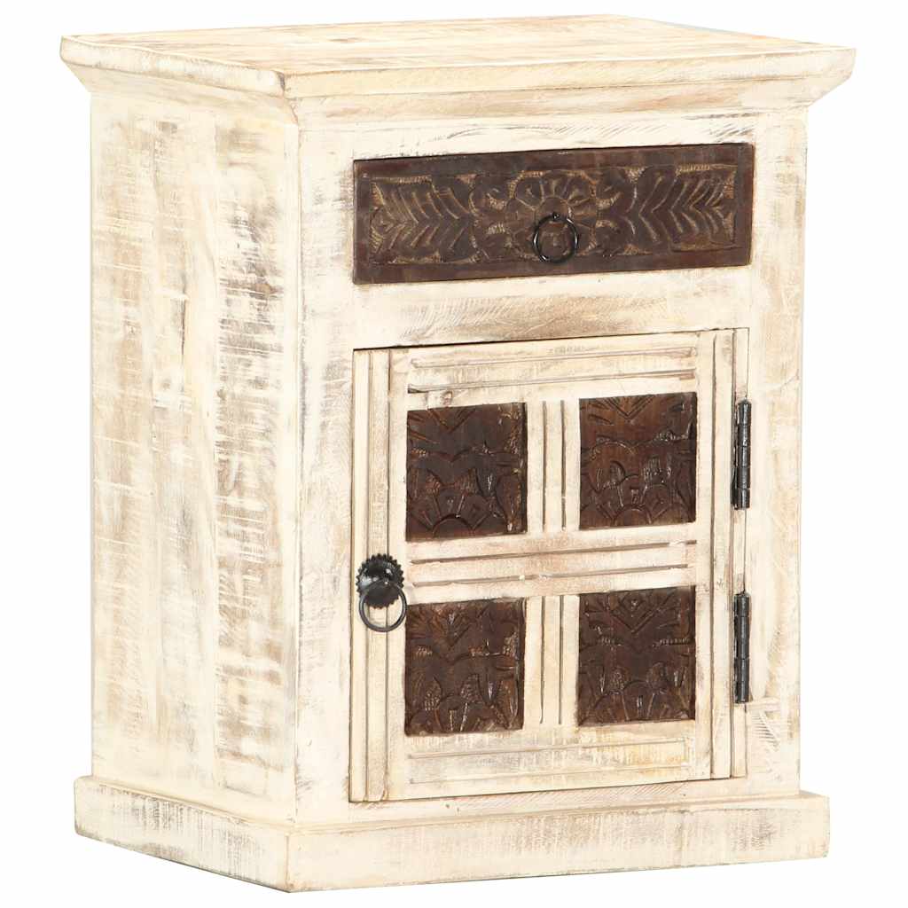 Nachttisch Weiß 40×30×50 cm Mango Massivholz