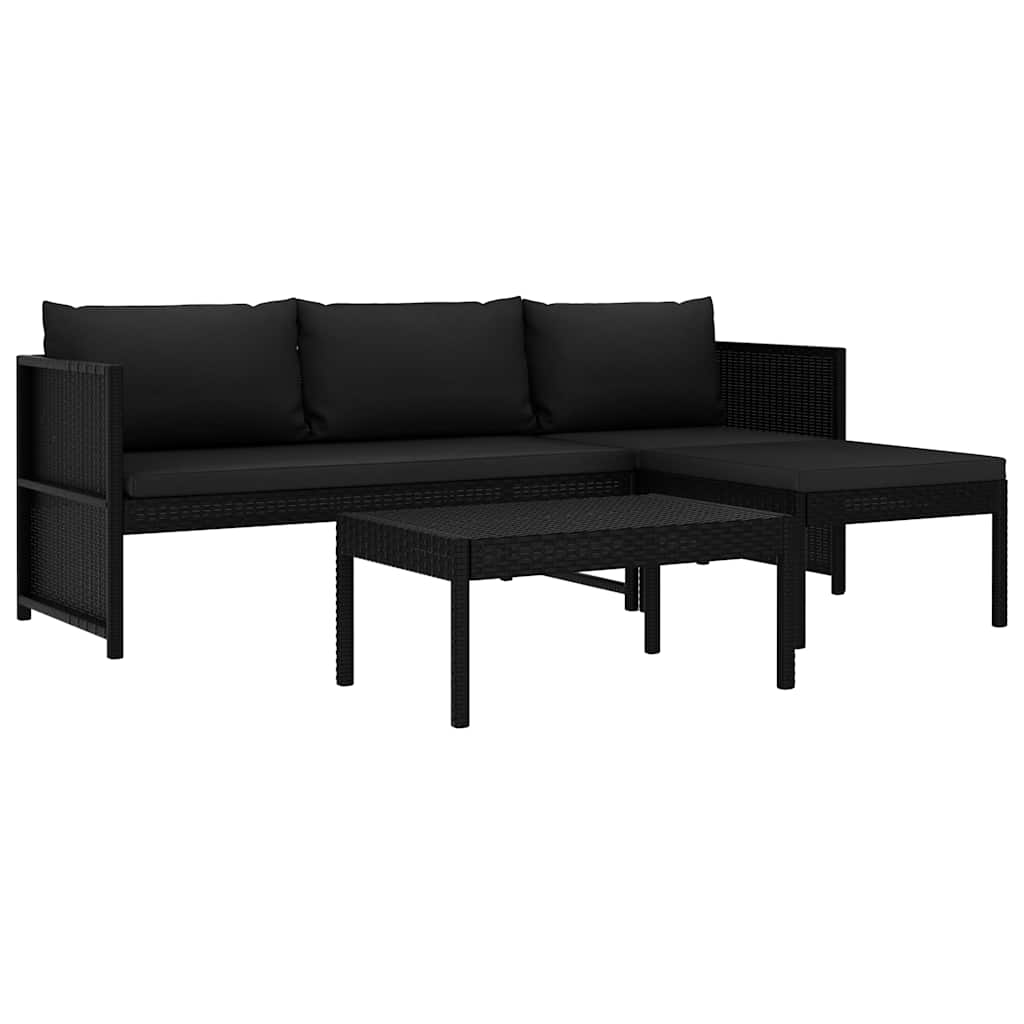 3-tlg. Garten-Lounge-Set mit Auflagen Poly Rattan Schwarz
