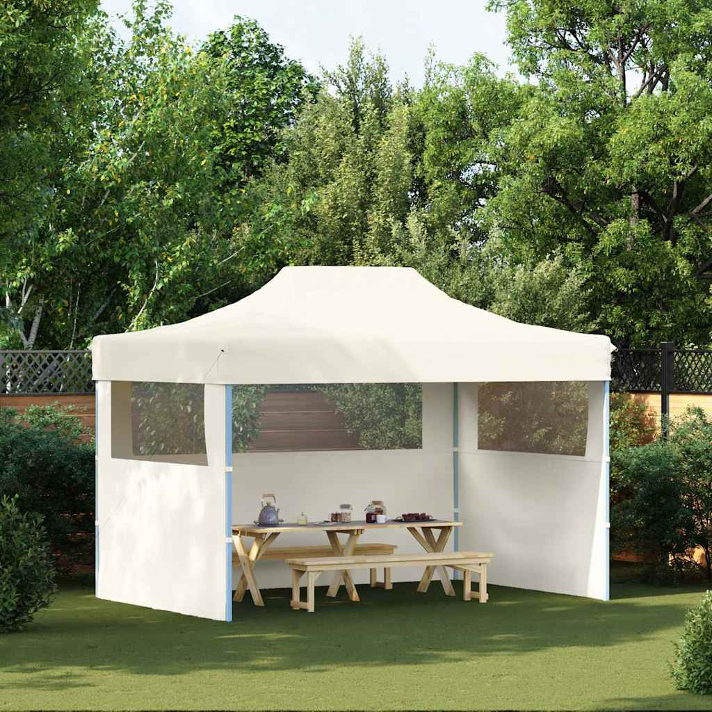 Profi-Partyzelt Faltbar mit 3 Seitenwänden 3×4m Stahl Creme