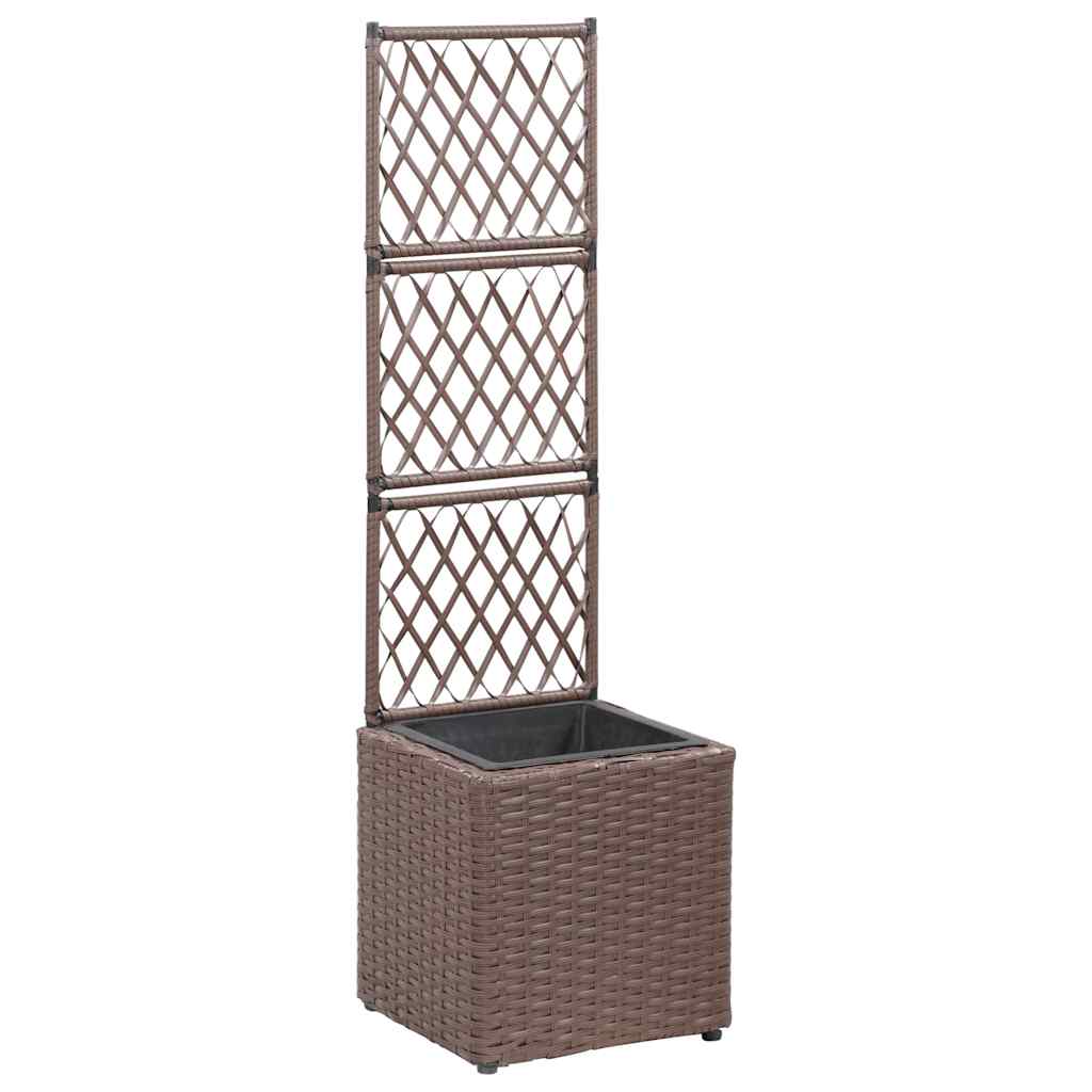 Hochbeet mit Rankgitter 1 Topf 30x30x107 cm Poly Rattan Braun