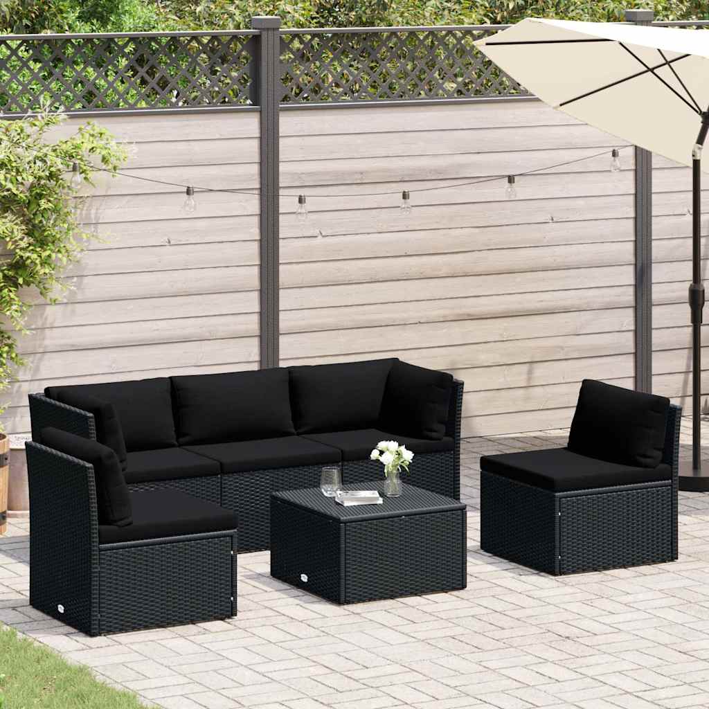 4-tlg. Garten-Lounge-Set mit Auflagen Poly Rattan Schwarz