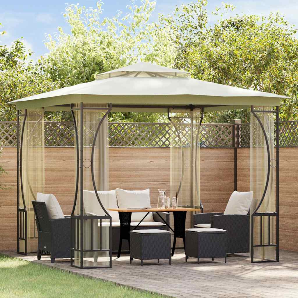 Pavillon mit Netz 300x300x265 cm Creme