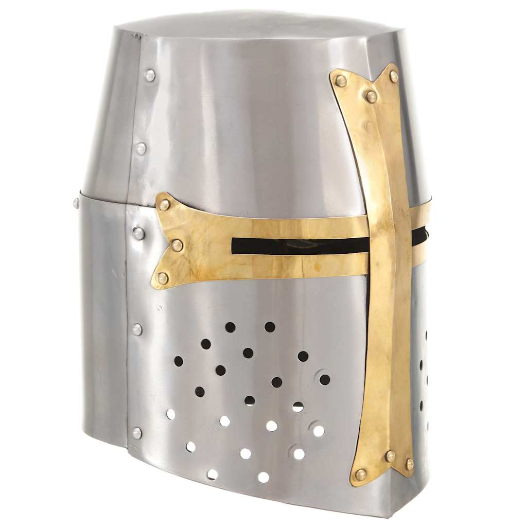 Mittelalterlicher Kreuzritter-Helm Antik Replik LARP Silbern Stahl