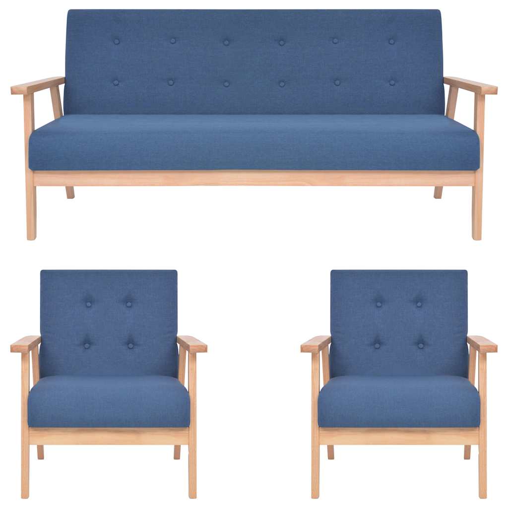 3-tlg. Sofagarnitur Stoff Blau
