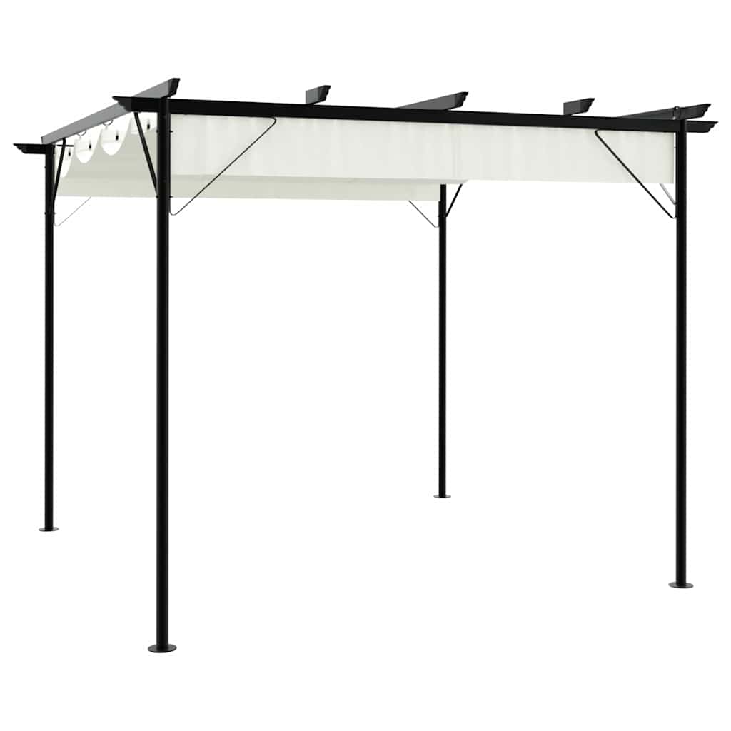 Pergola mit Versenkbarem Dach Cremeweiß 3x3 m Stahl