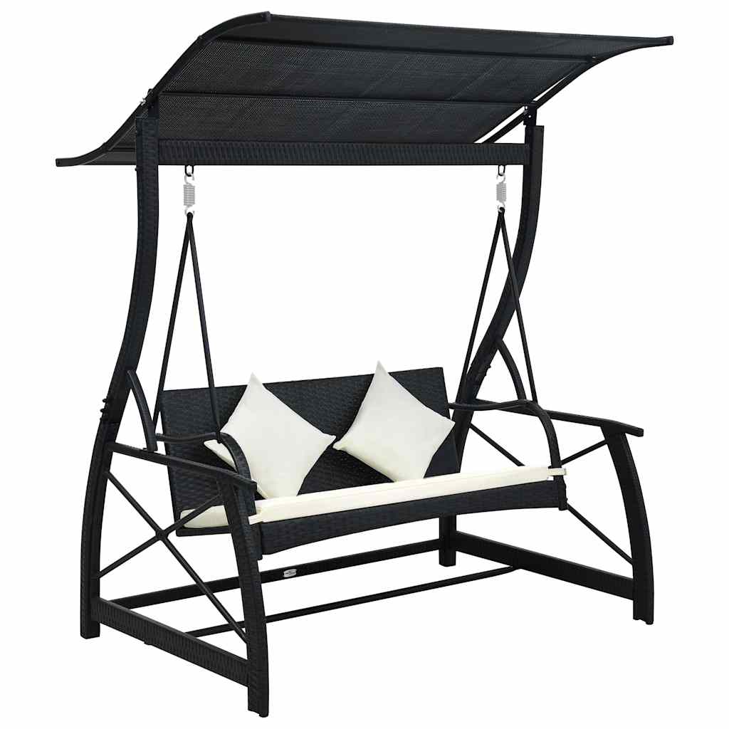 Hollywoodschaukel 3-Sitzer mit Dach Poly Rattan Schwarz