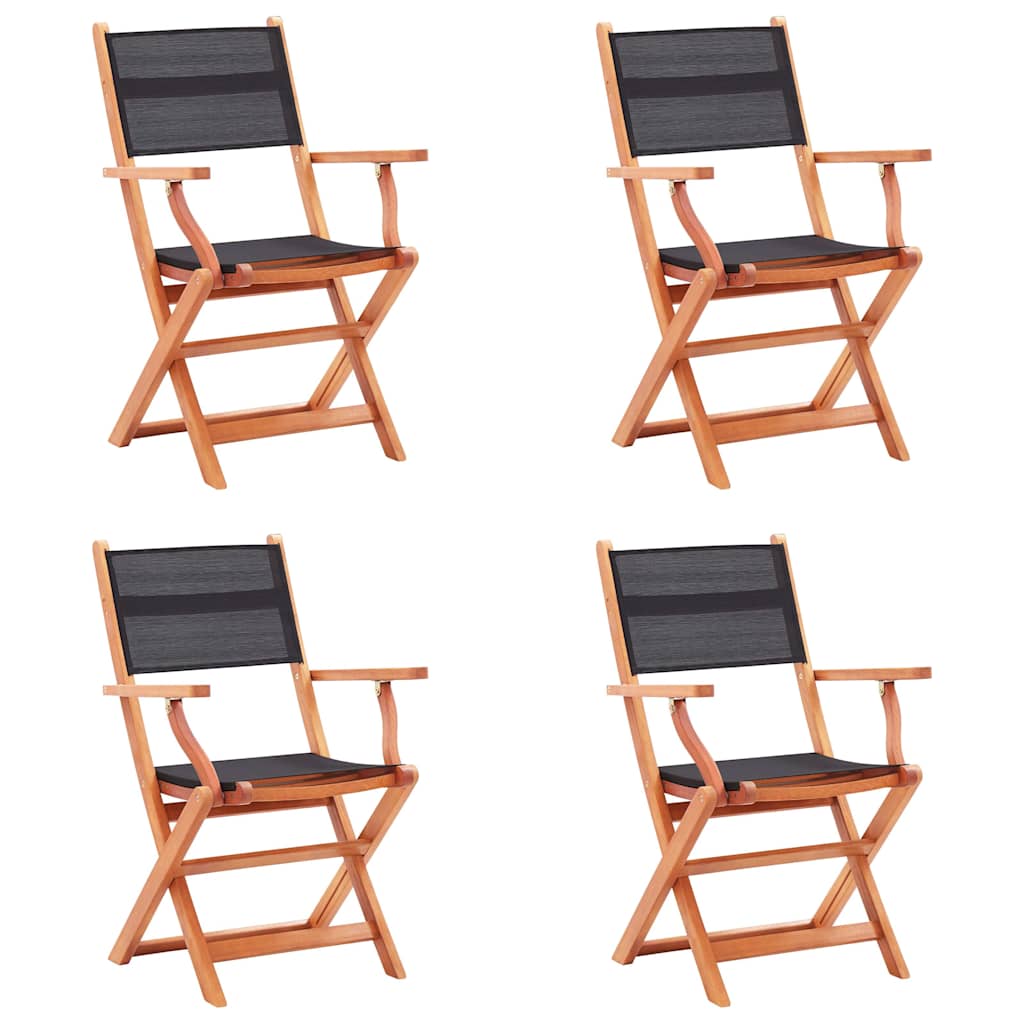 Klappstühle, 4 Stück, schwarz, massives Eukalyptusholz und Textilene