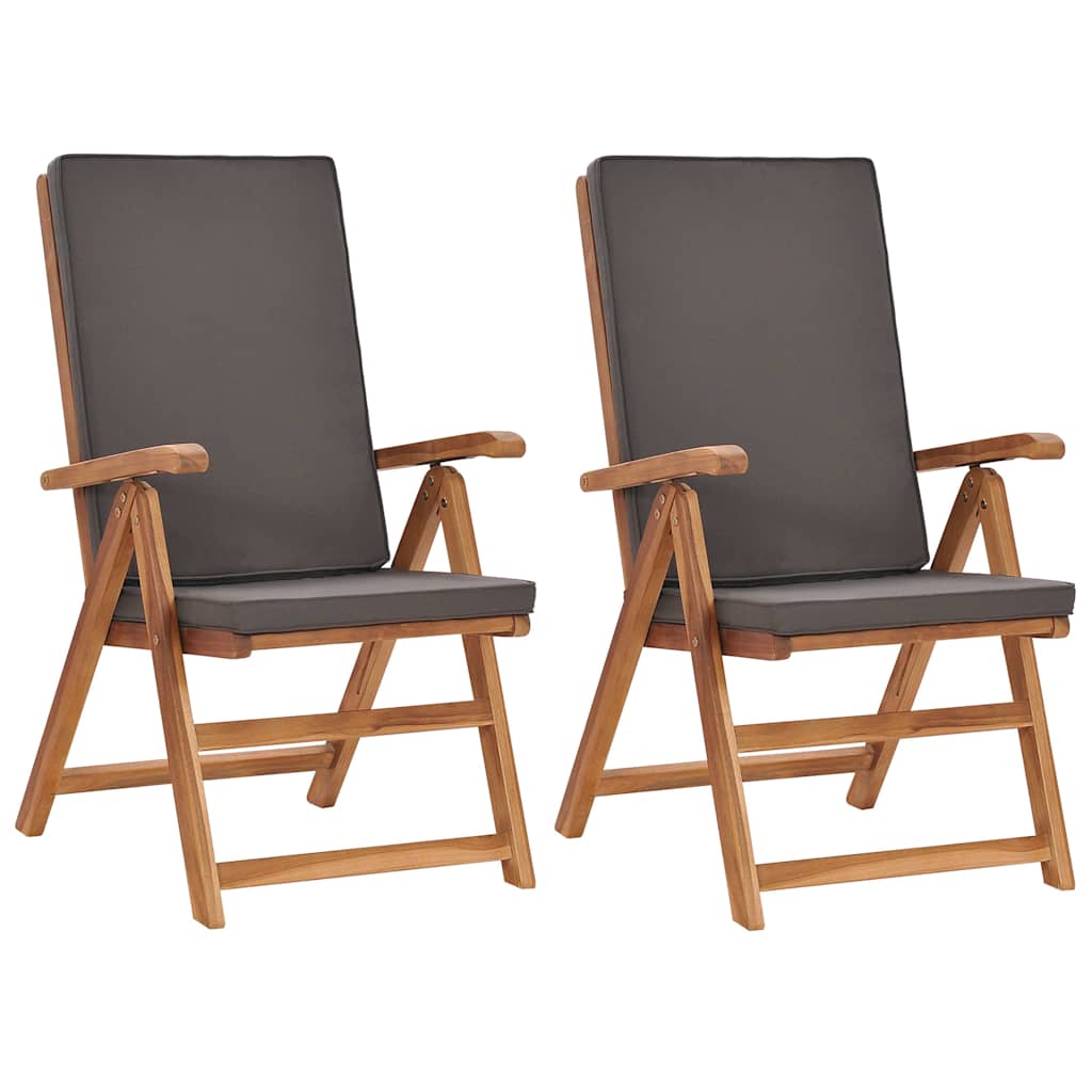 Klappbare Liegestühle mit Kissen, 2 Stück, Massivholz Teak, Grau