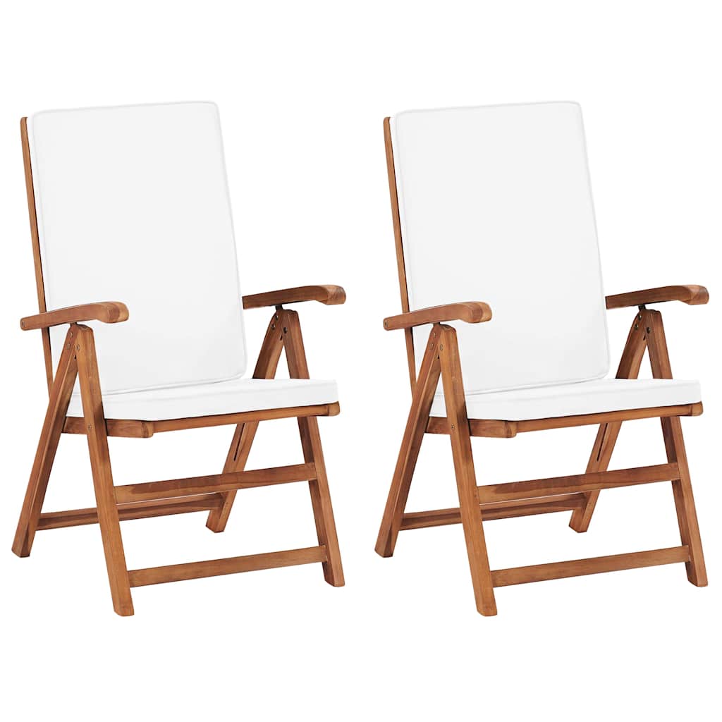 Klappbare Liegestühle mit Kissen, 2 Stück, Massivholz Teak, Creme