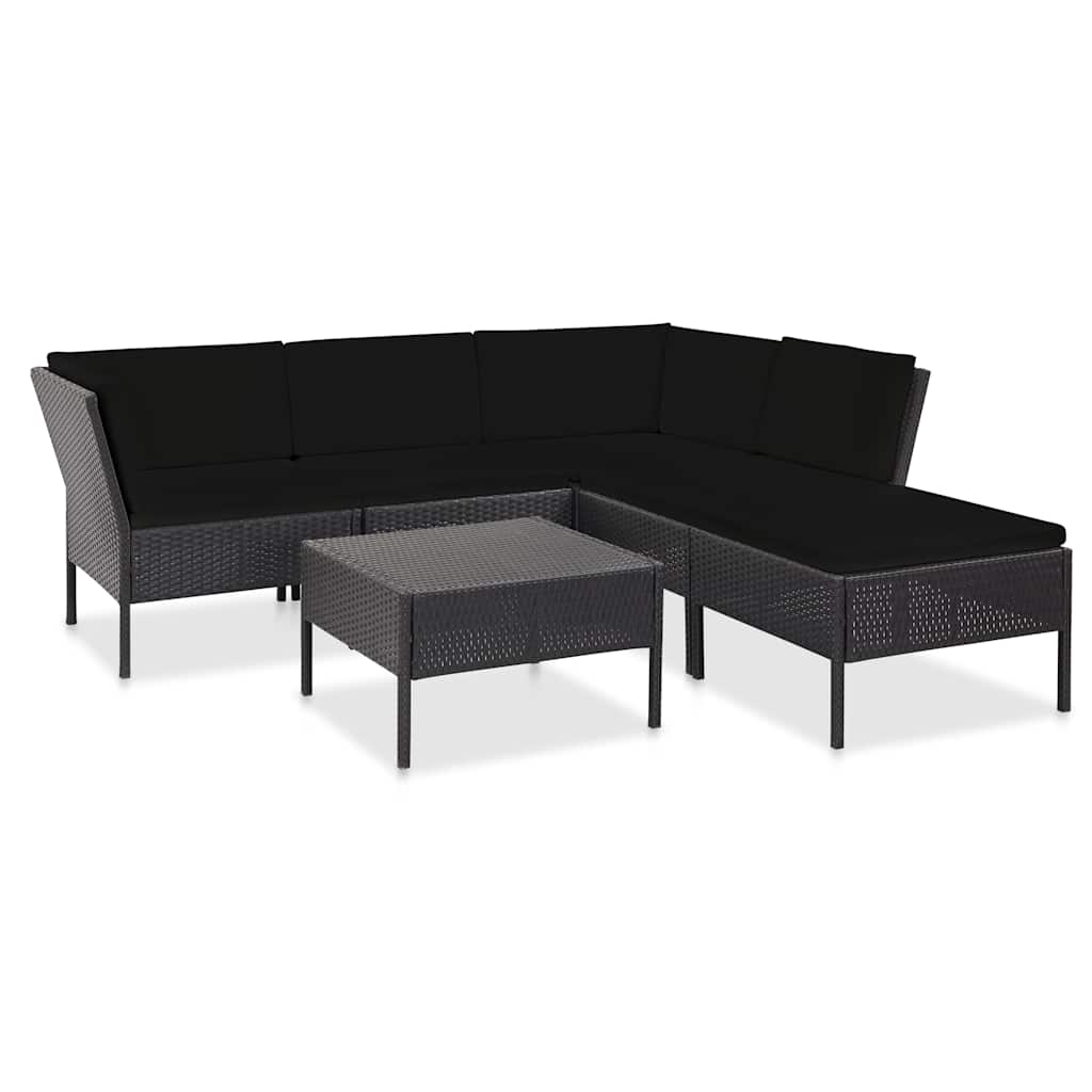6-tlg. Garten-Lounge-Set mit Auflagen Poly Rattan Schwarz