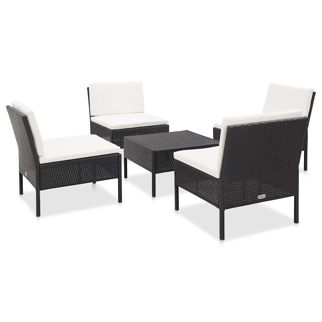5-tlg. Garten-Sofagarnitur mit Auflagen Poly Rattan Schwarz