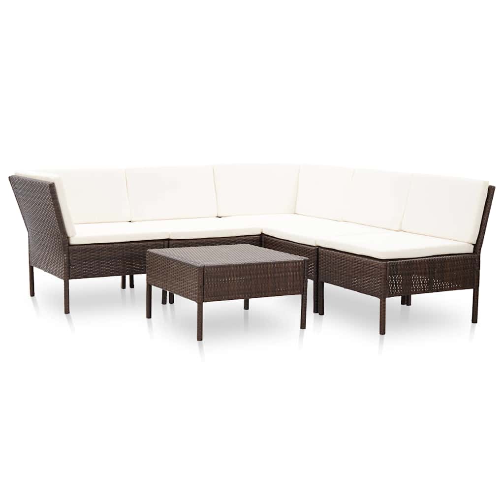 6-tlg. Garten-Lounge-Set mit Auflagen Poly Rattan Braun