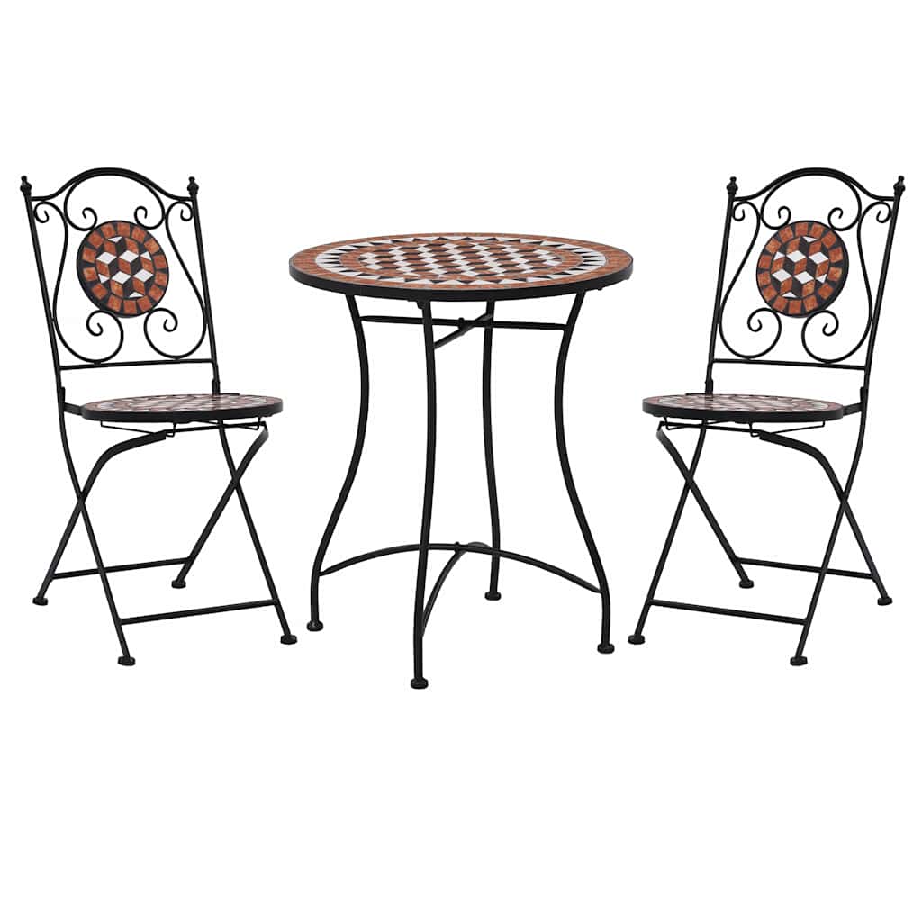 3-tlg. Bistro-Set Mosaik Keramik Terrakotta