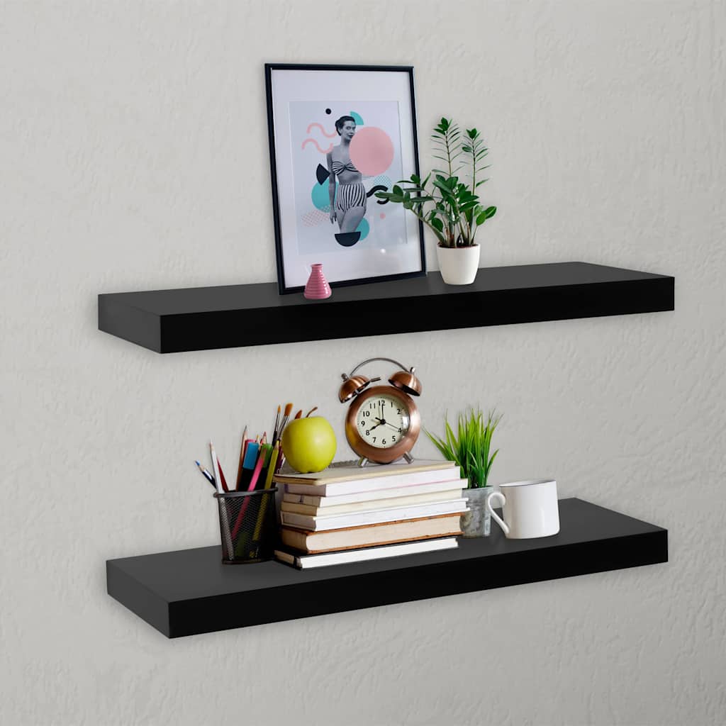 Schweberegale 2 Stk. Schwarz 60 x 20 x 3,8 cm