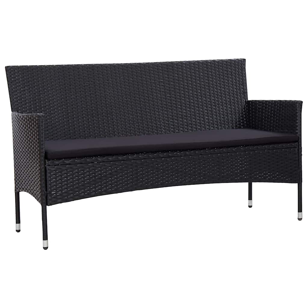 3-Sitzer-Gartensofa mit Auflagen Schwarz Poly Rattan