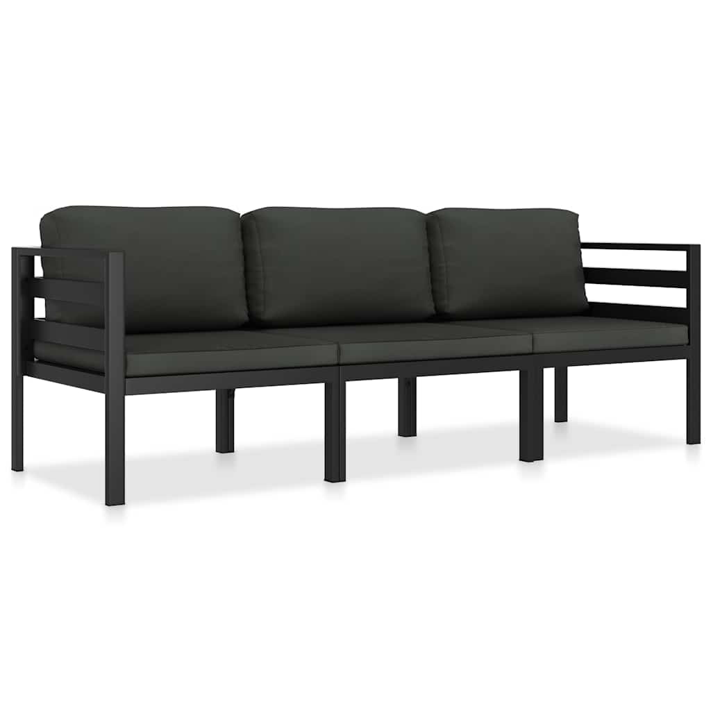 3-tlg. Garten-Lounge-Set mit Kissen Aluminium Anthrazit