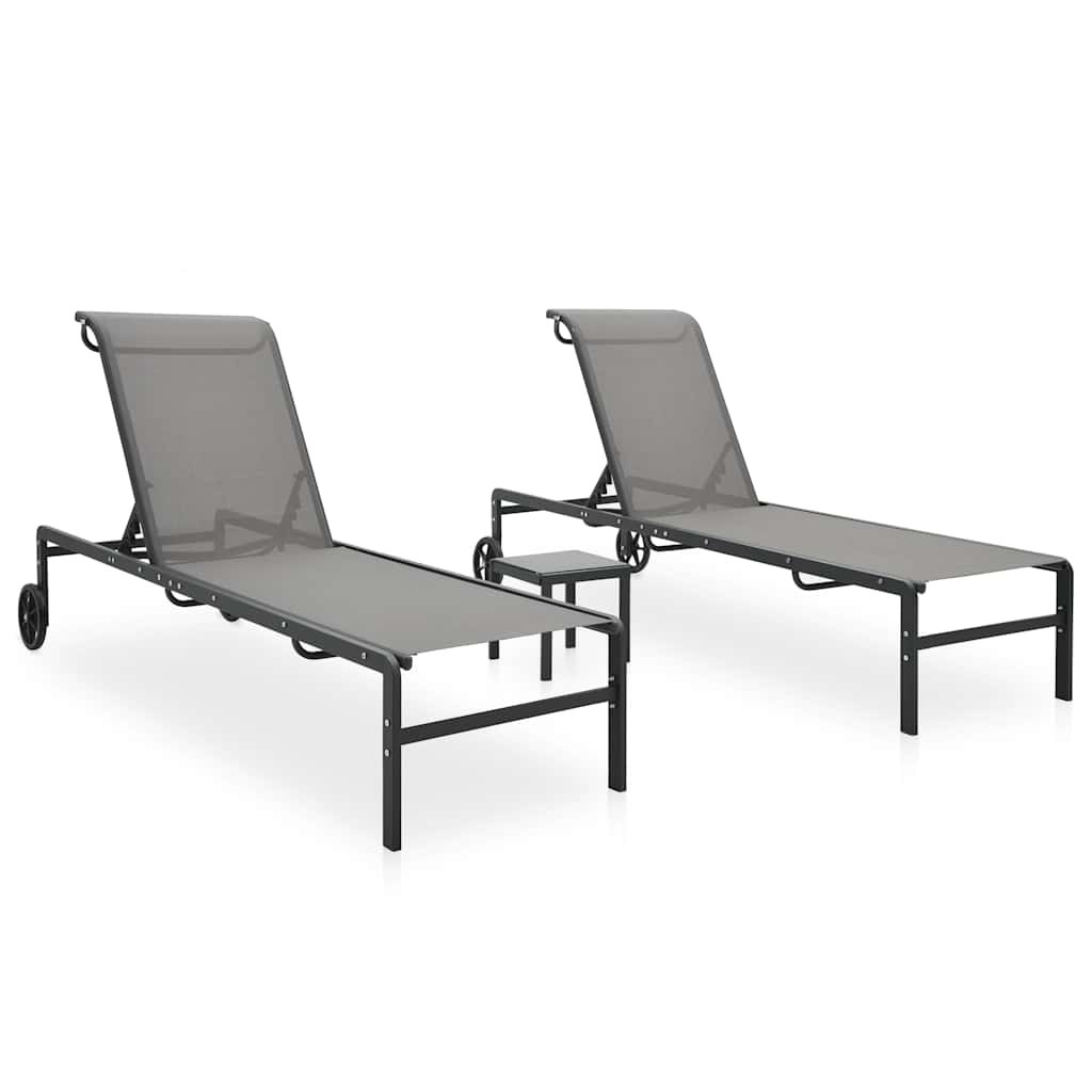 Sonnenliegen 2 Stk. mit Tisch Textilene und Stahl