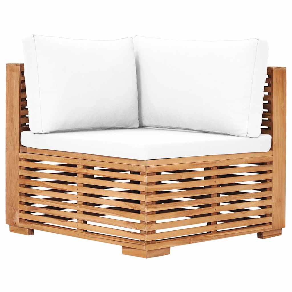Garten-Ecksofa mit Cremeweißer Auflage Massivholz Teak