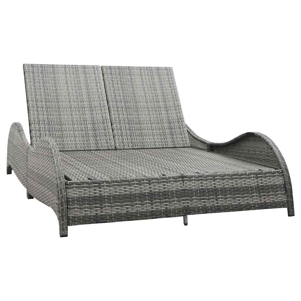 Doppel-Sonnenliege mit Auflage Poly Rattan Anthrazit