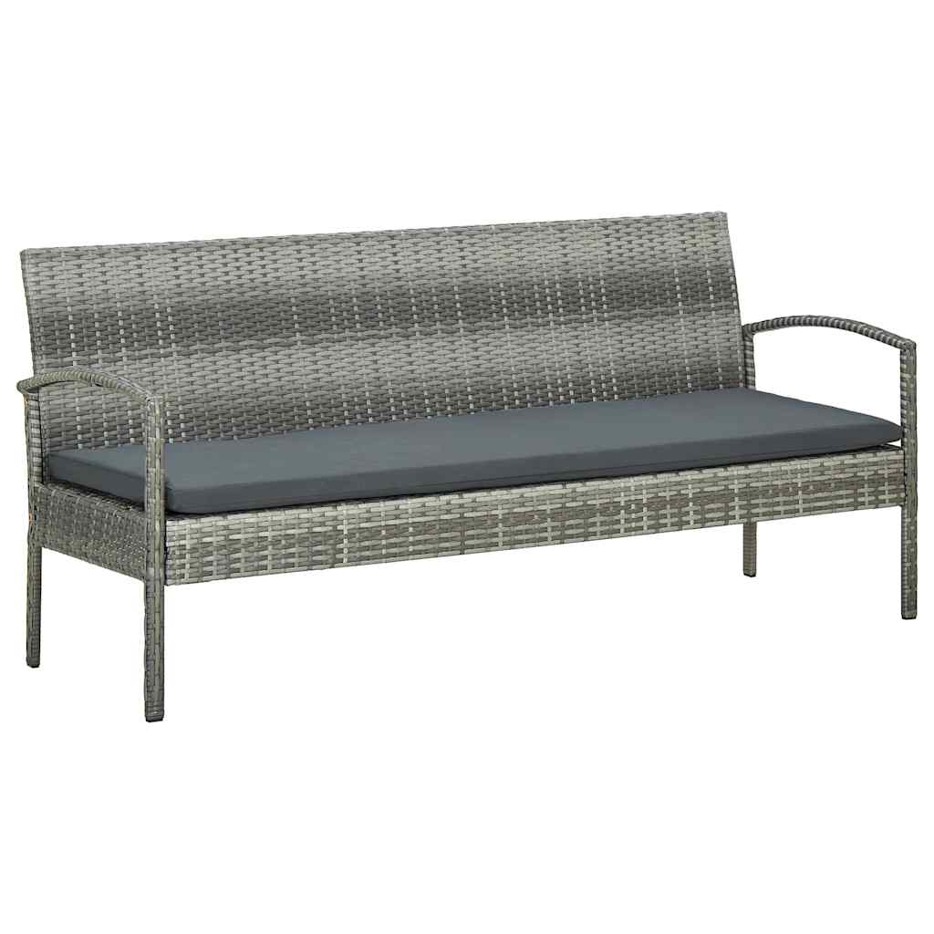 Gartensofa 3-Sitzer mit Kissen Grau Poly Rattan