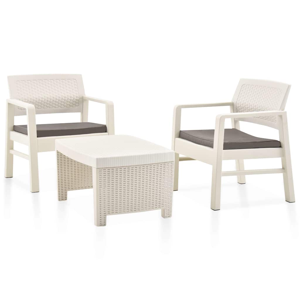 3-tlg. Garten-Lounge-Set Kunststoff Weiß