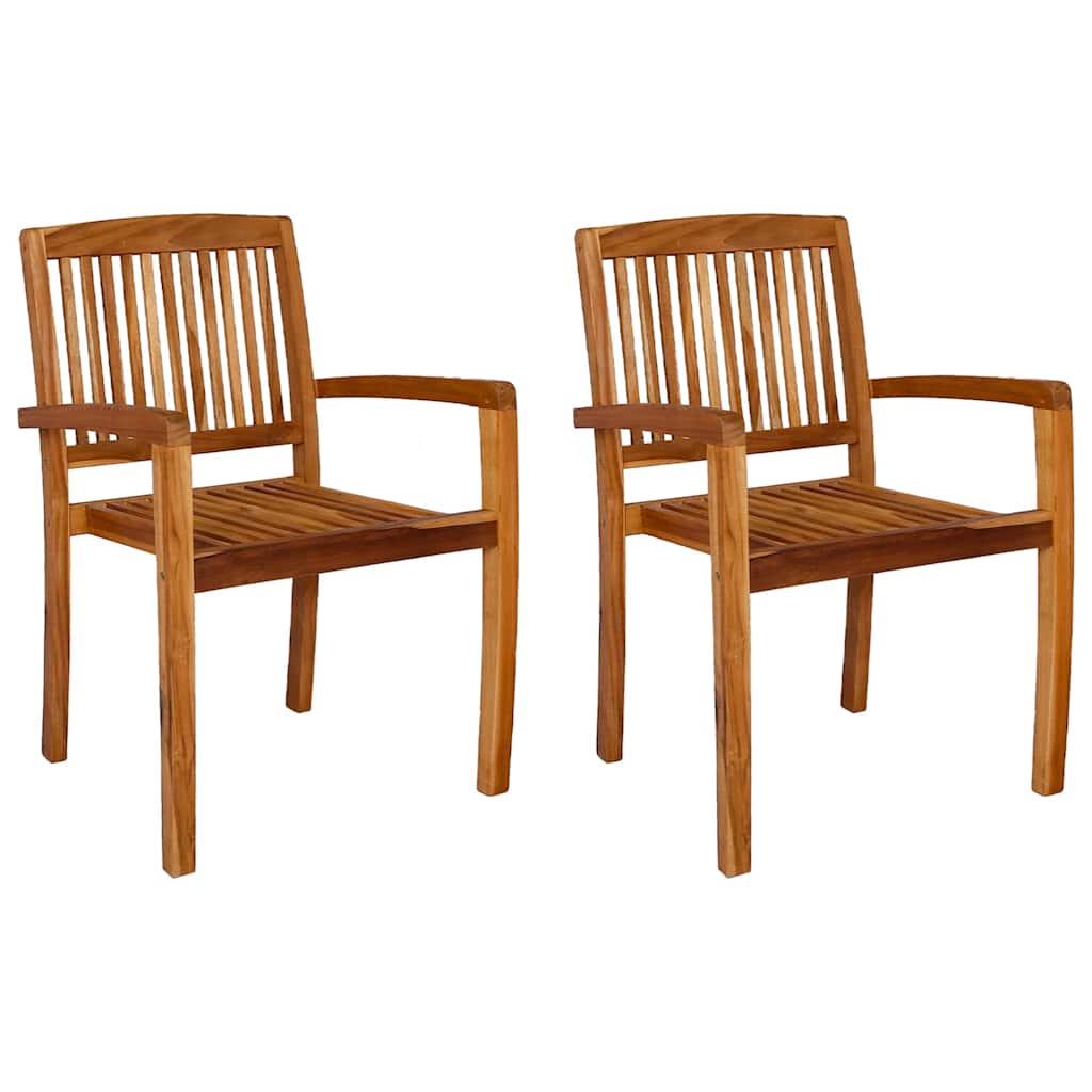 Garten-Essstühle 2 Stk. Stapelbar Teak Massivholz