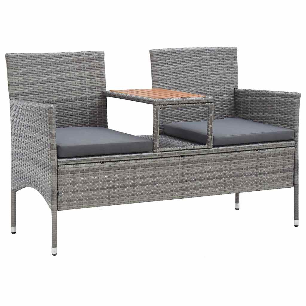 2-Sitzer-Gartenbank mit Teetisch 143 cm Poly Rattan Grau
