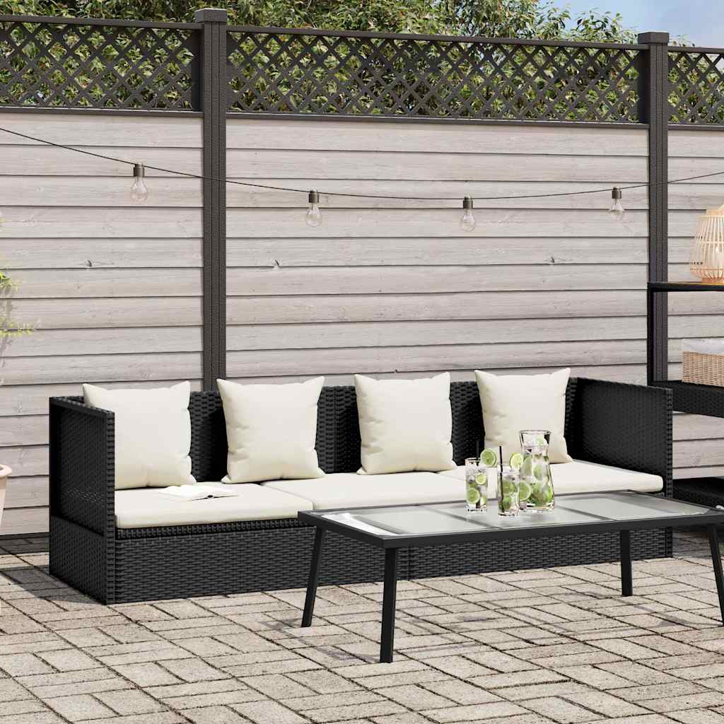 Garten-Sofabett mit Kissen Poly Rattan Schwarz