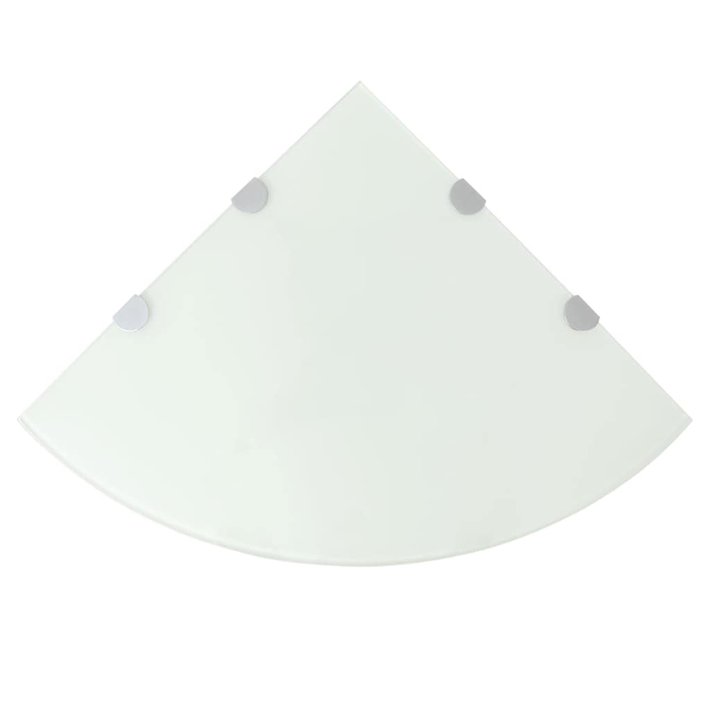 Eckregale 2 Stk. mit verchromten Halterungen Glas Weiß 45x45cm