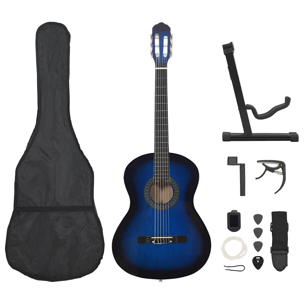 12-tlg. Klassikgitarren-Set für Anfänger Blau 4/4 39"