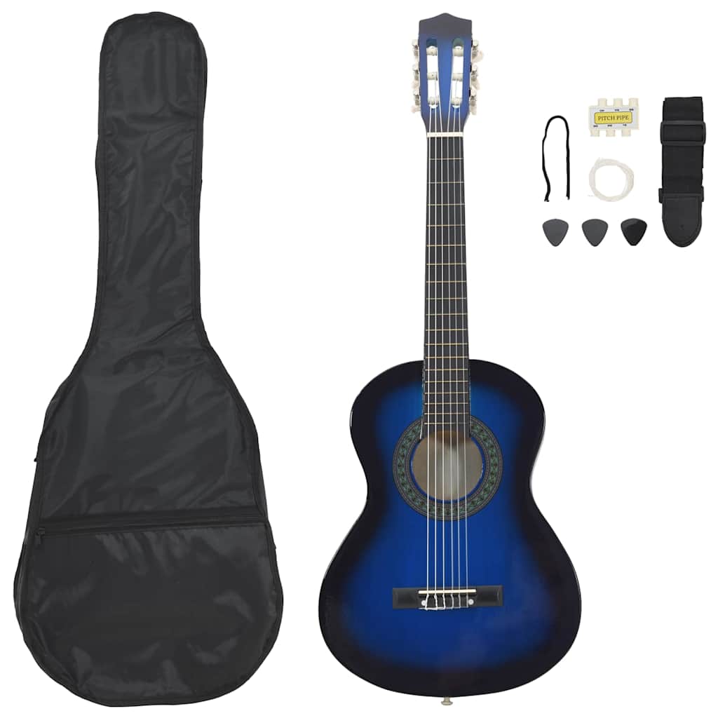 8-tlg. Klassische Gitarre Set für Anfänger Blau 1/2 34"
