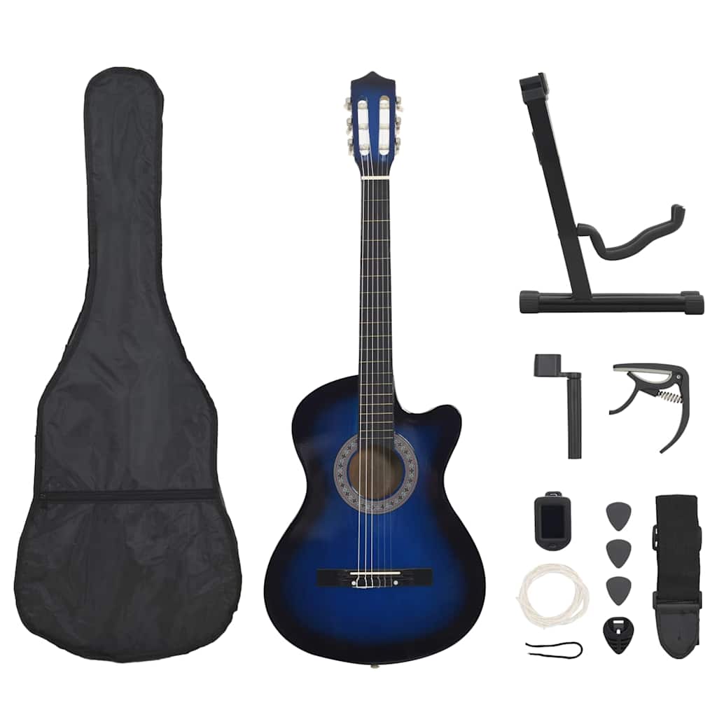 12.-tlg. Westerngitarre Set mit 6 Saiten Blau-Schattiert 38"